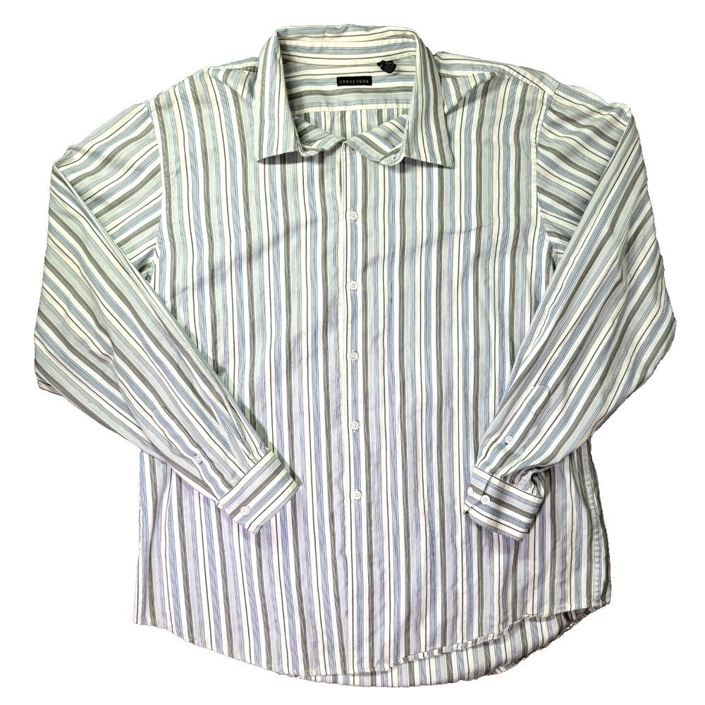 Structure Button Up Dress Shirt Mens XXL 2XL Striped Office Casual‎ 47-49